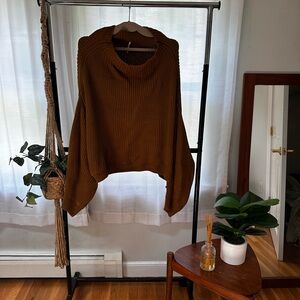 Free People Burnt Orange Cowl Neck Sweater